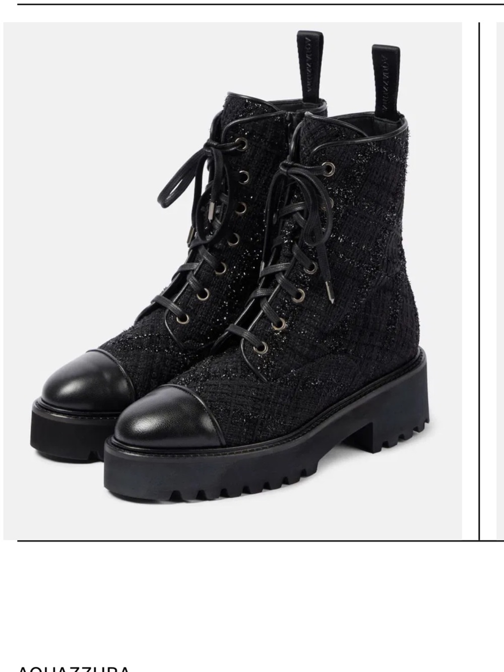 Aquazzura Black Tweed Lace-Up Bucle’ Boots